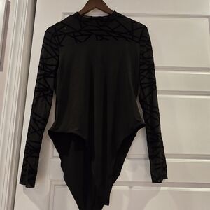 Black Geometric Long Sleeve Bodysuit